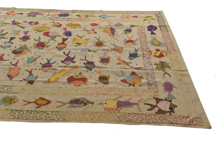6' 4 x 9' 6 Hand Woven Kilim Suzani Wool Rug
