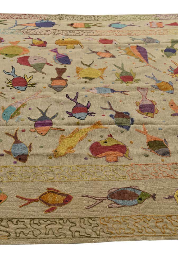 6' 4 x 9' 6 Hand Woven Kilim Suzani Wool Rug