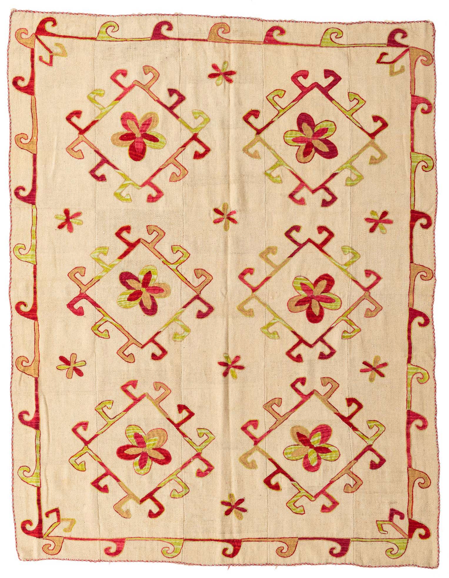 5' 9 x 7' 7 Hand Woven Kilim Suzani Wool Rug