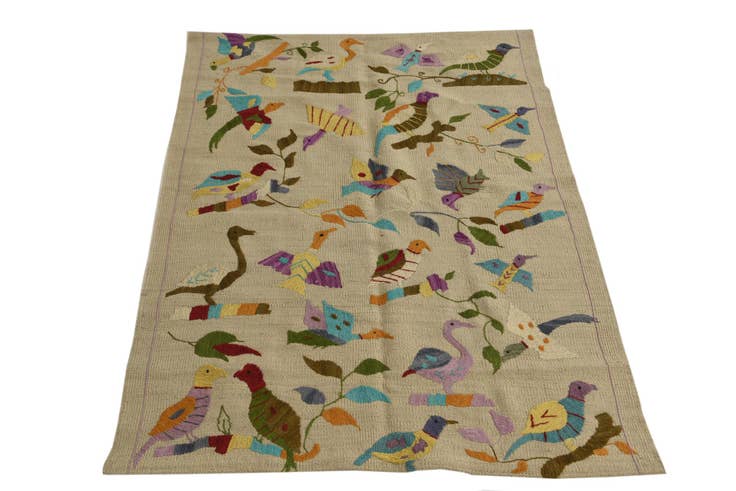 Detail image of 3' 2 x 4' 7 Hand Woven Kilim Suzani Wool Rug