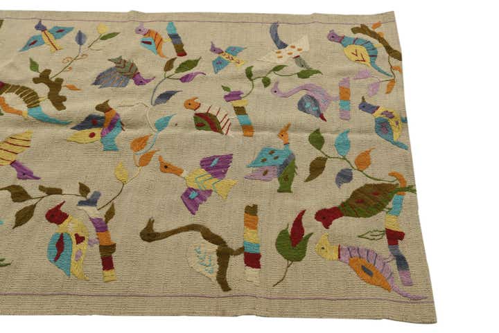 3' 2 x 4' 7 Hand Woven Kilim Suzani Wool Rug