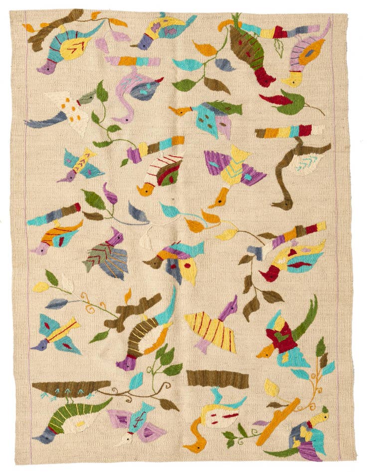 Detail image of 3' 2 x 4' 7 Hand Woven Kilim Suzani Wool Rug