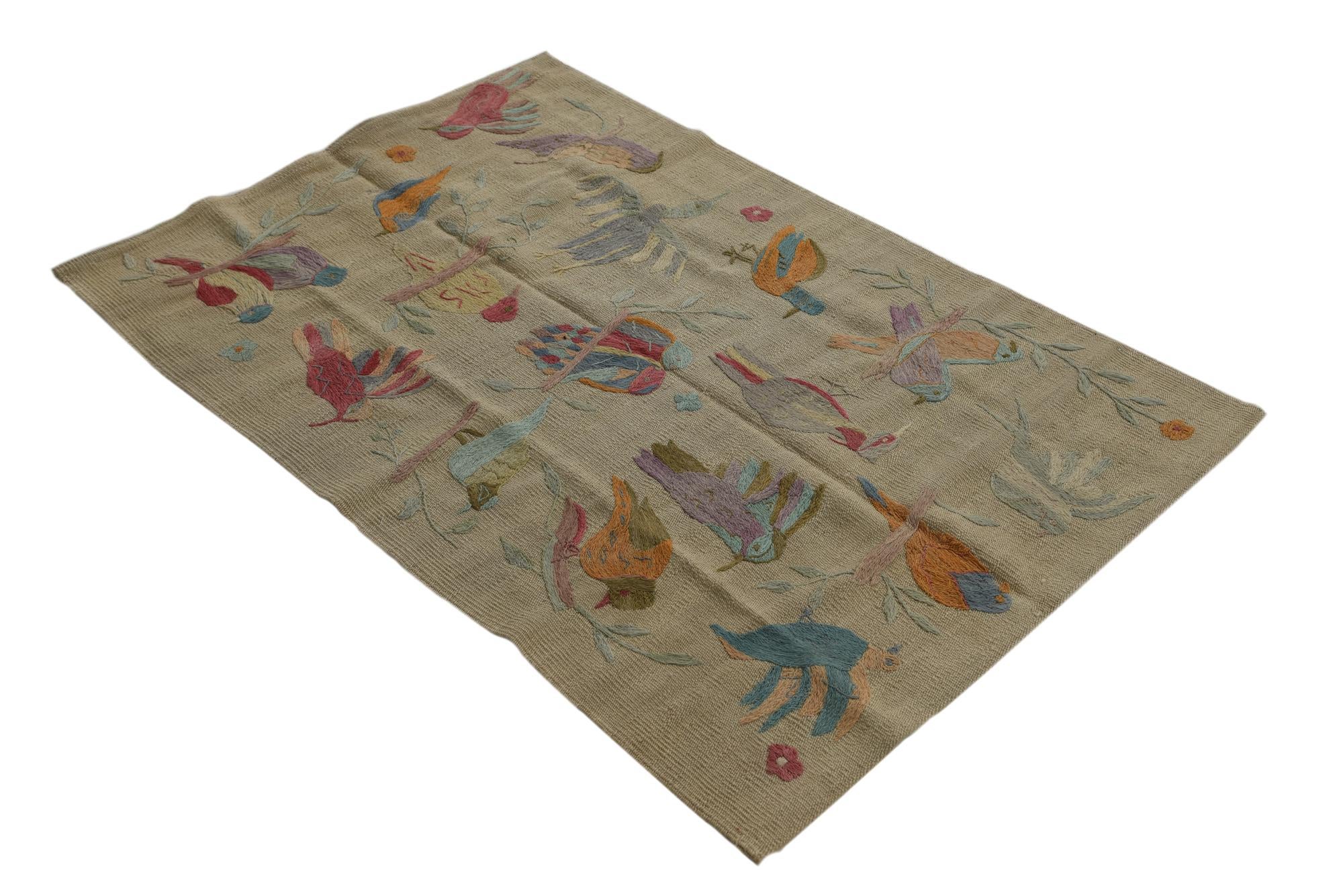 3' 1 x 4' 7 Hand Woven Kilim Suzani Wool Rug