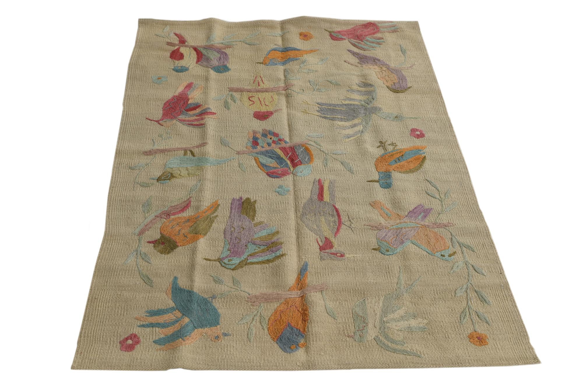 3' 1 x 4' 7 Hand Woven Kilim Suzani Wool Rug
