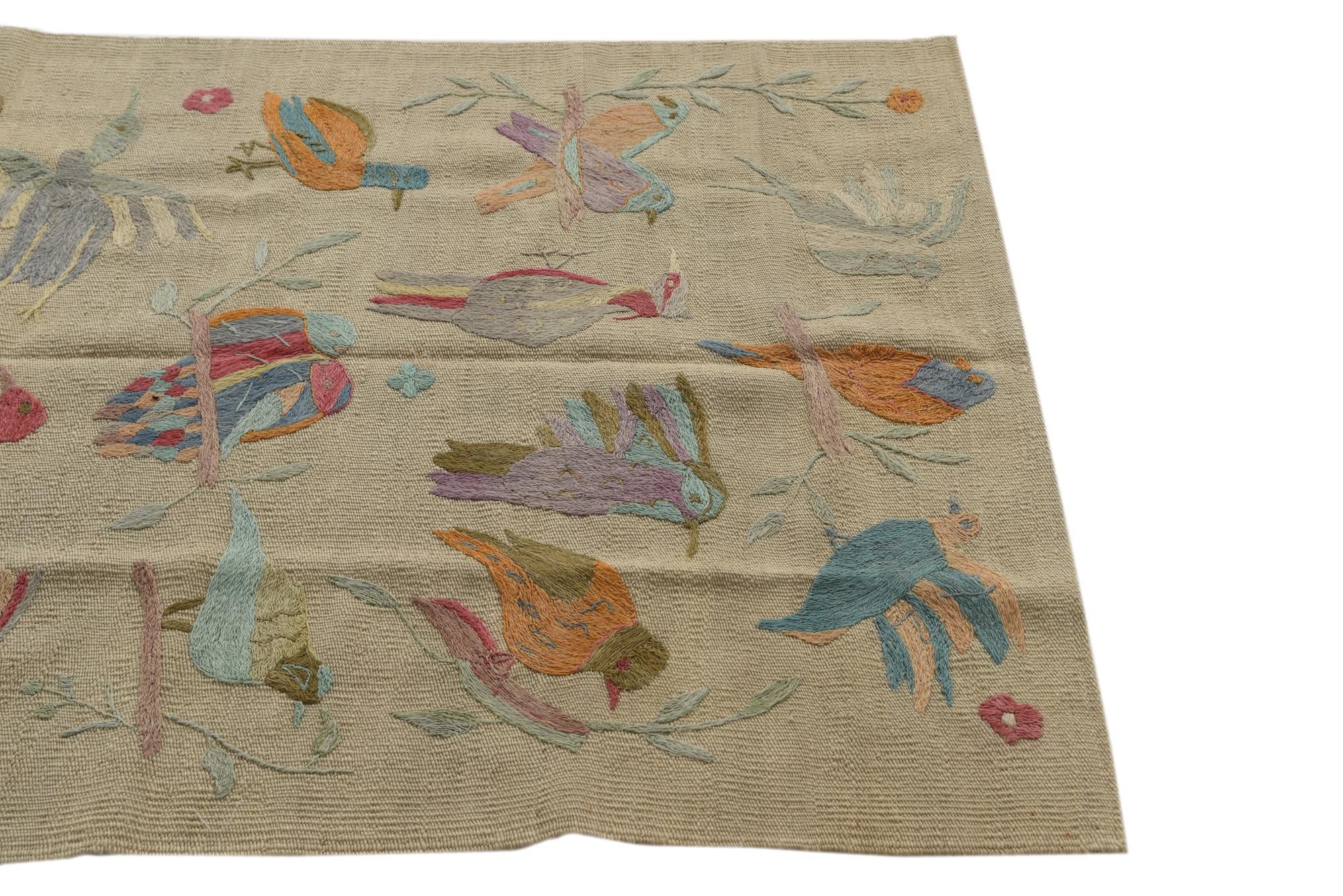 3' 1 x 4' 7 Hand Woven Kilim Suzani Wool Rug