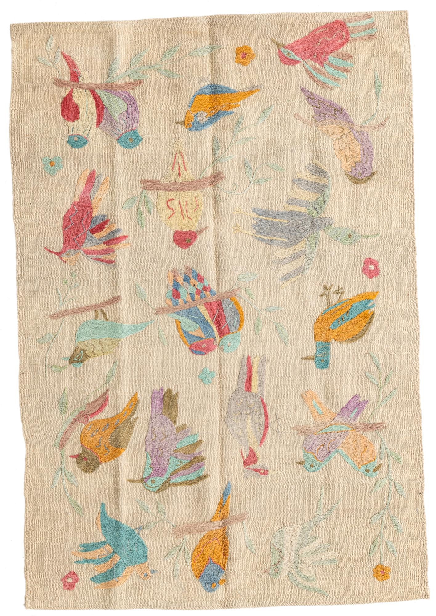3' 1 x 4' 7 Hand Woven Kilim Suzani Wool Rug