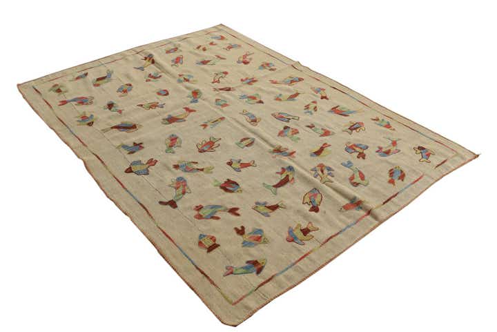 4' 10 x 6' 6 Hand Woven Kilim Suzani Wool Rug