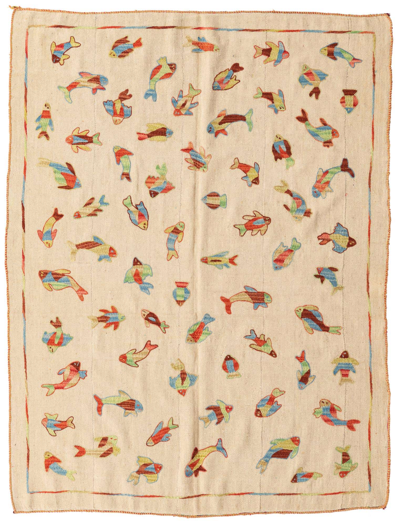 4' 10 x 6' 6 Hand Woven Kilim Suzani Wool Rug