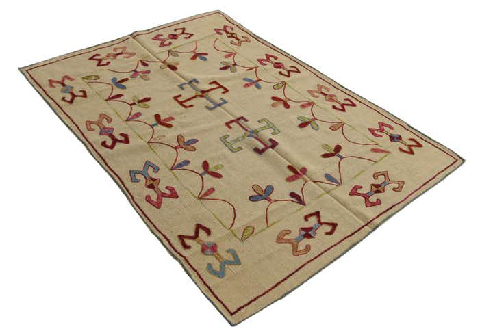 4' x 5' 8 Hand Woven Kilim Suzani Wool Rug
