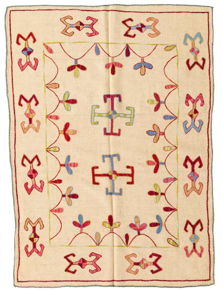 4' x 5' 8 Hand Woven Kilim Suzani Wool Rug