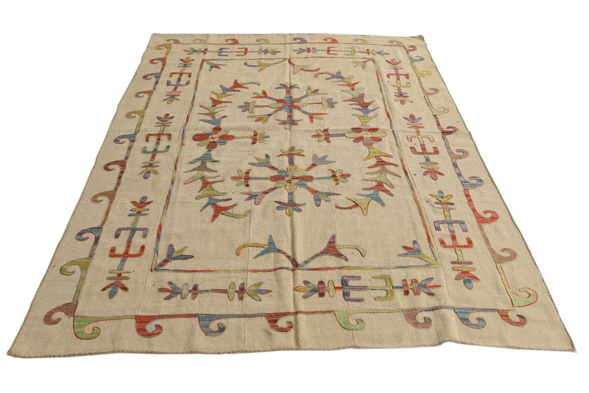 5' 7 x 7' 6 Hand Woven Kilim Suzani Wool Rug
