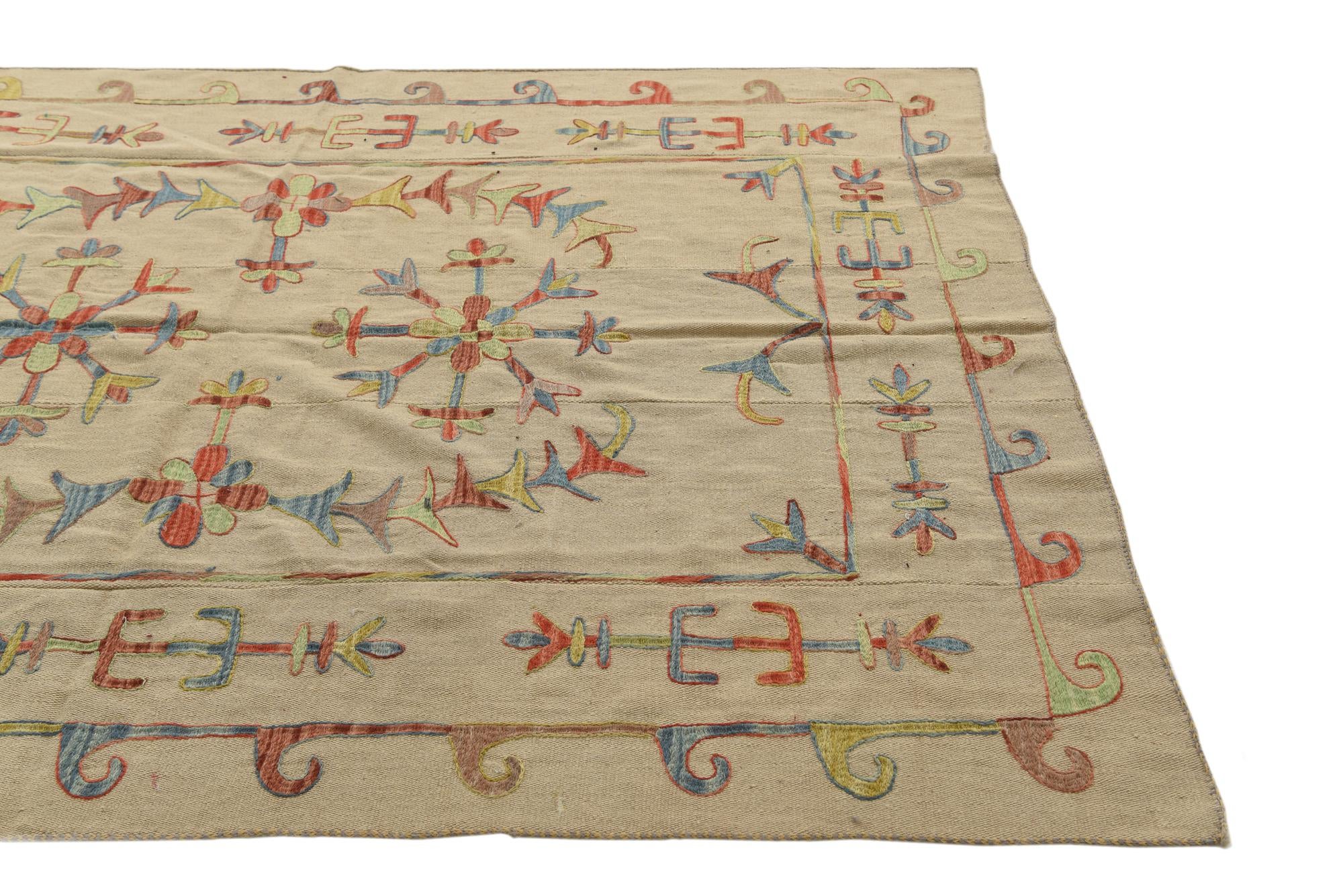 5' 7 x 7' 6 Hand Woven Kilim Suzani Wool Rug