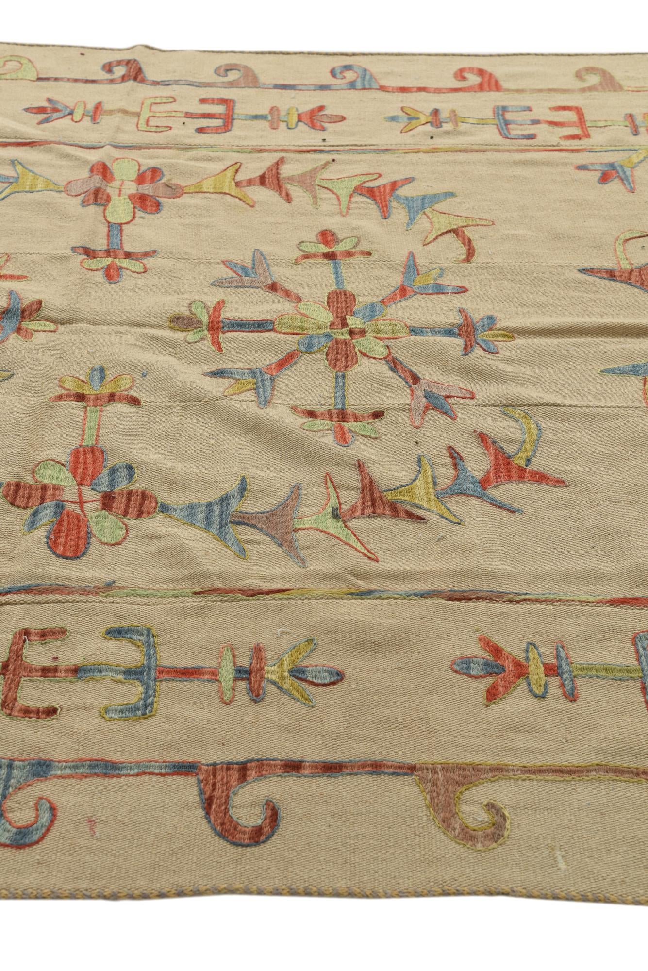 5' 7 x 7' 6 Hand Woven Kilim Suzani Wool Rug