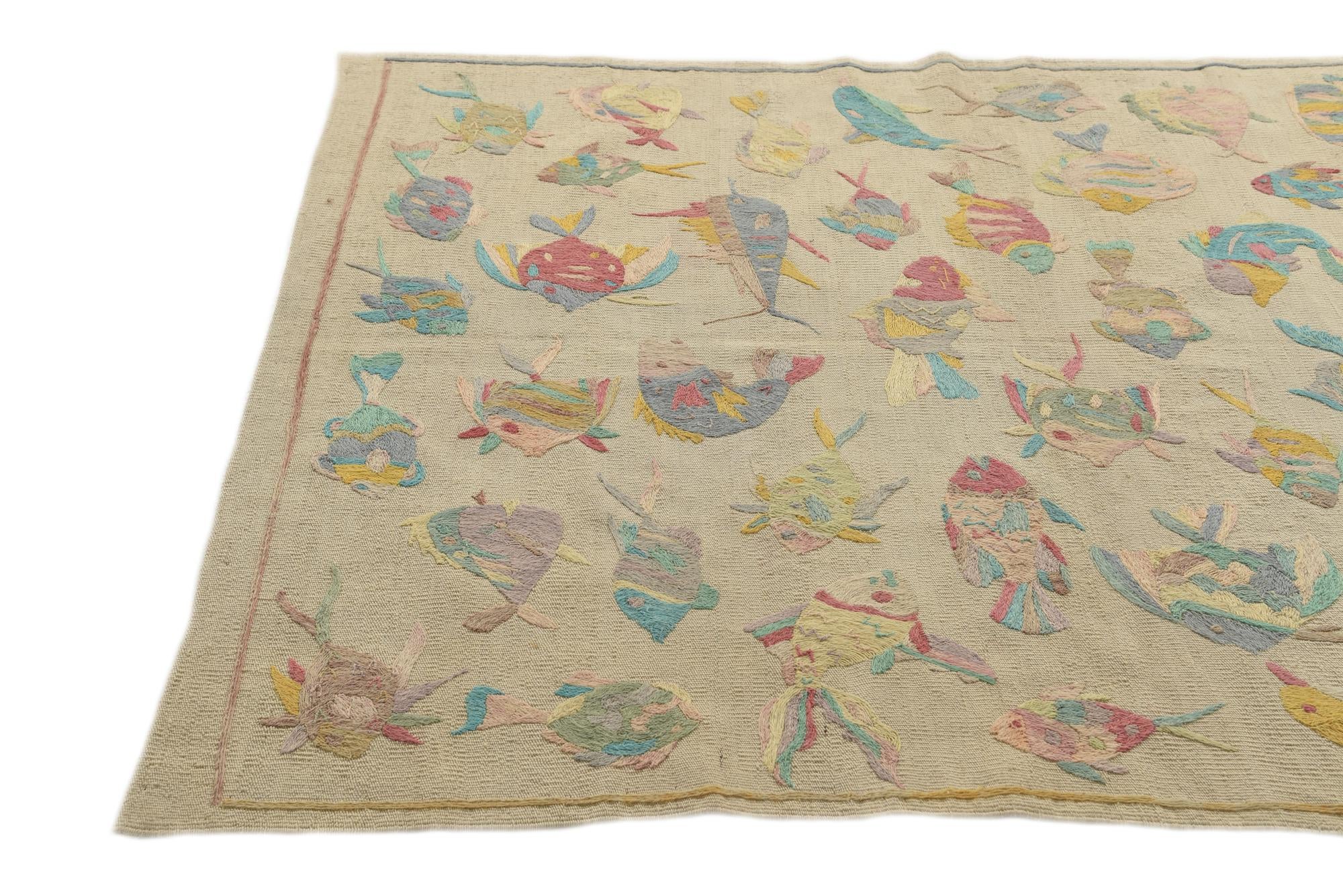 4' 3 x 5' 8 Hand Woven Kilim Suzani Wool Rug