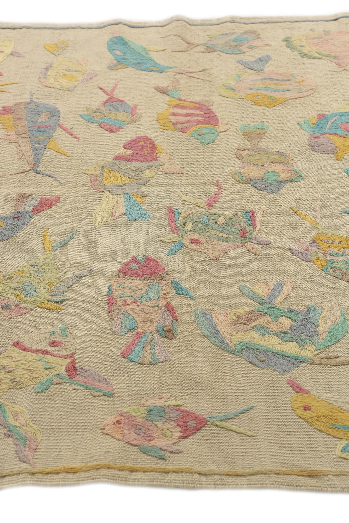 4' 3 x 5' 8 Hand Woven Kilim Suzani Wool Rug