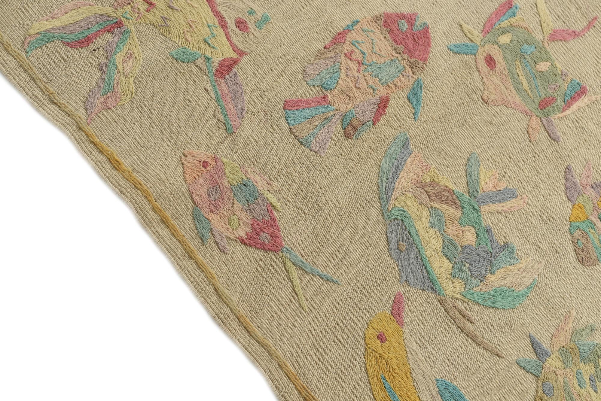 4' 3 x 5' 8 Hand Woven Kilim Suzani Wool Rug