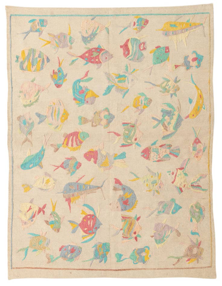 Detail image of 4' 3 x 5' 8 Hand Woven Kilim Suzani Wool Rug