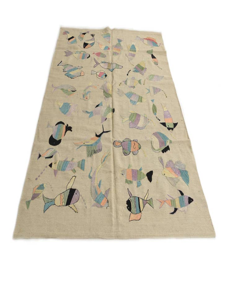 Detail image of 5' 8 x 7' 4  Hand Woven Kilim Suzani Wool Rug