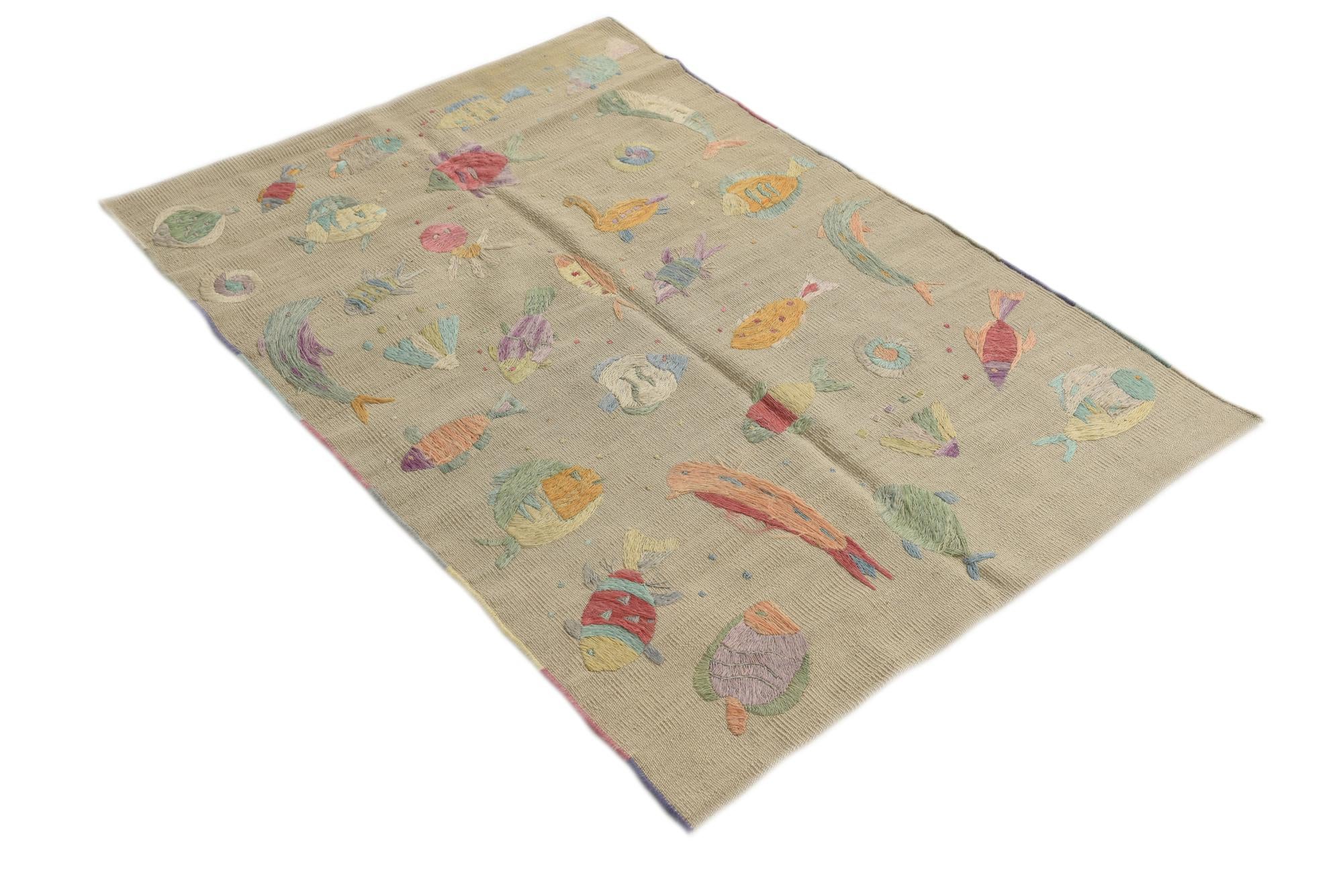 3' 2 x 4' 6 Hand Woven Kilim Suzani Wool Rug