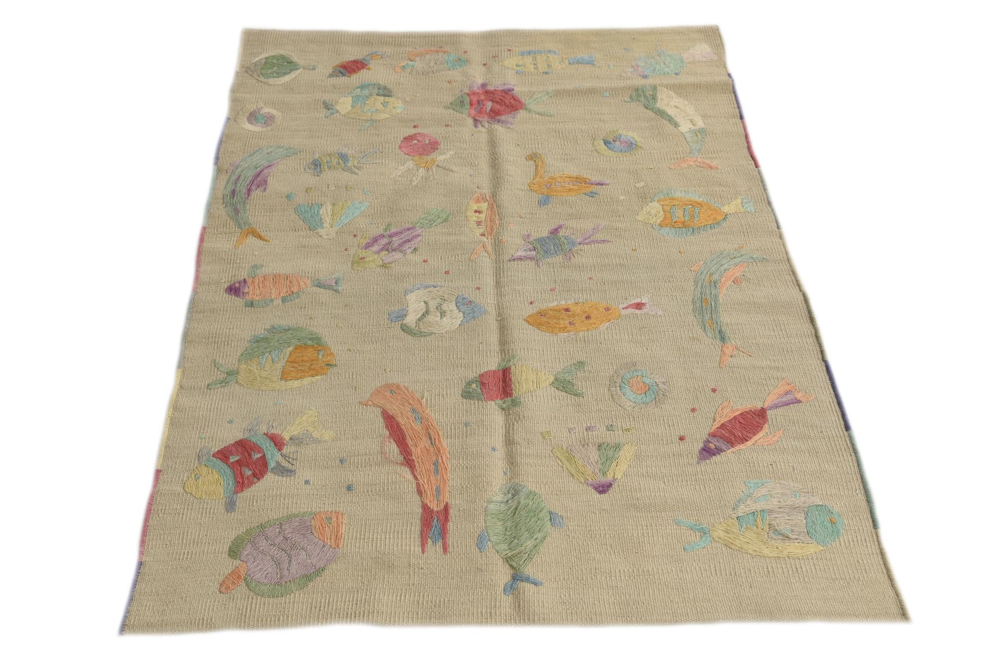 3' 2 x 4' 6 Hand Woven Kilim Suzani Wool Rug