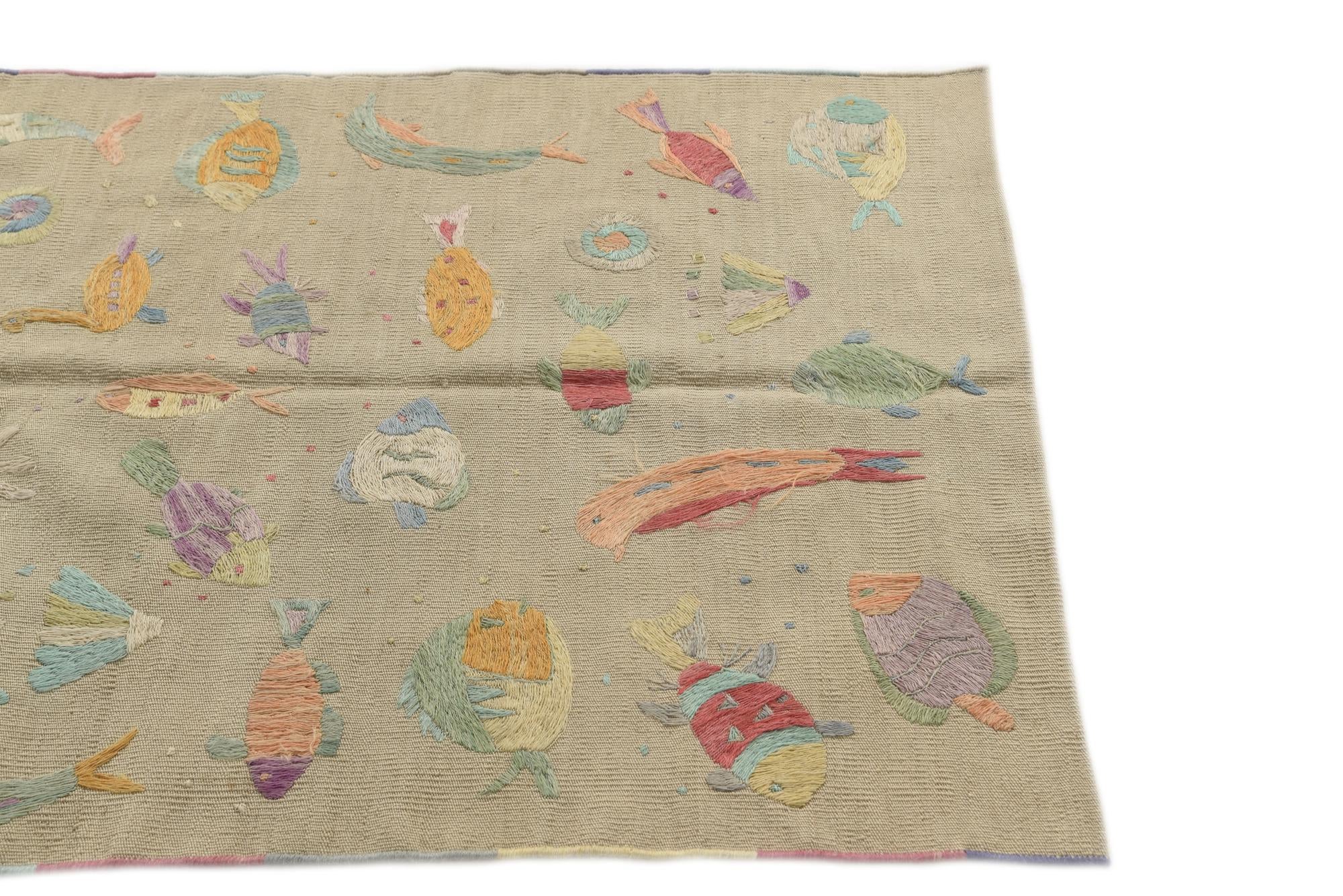 3' 2 x 4' 6 Hand Woven Kilim Suzani Wool Rug
