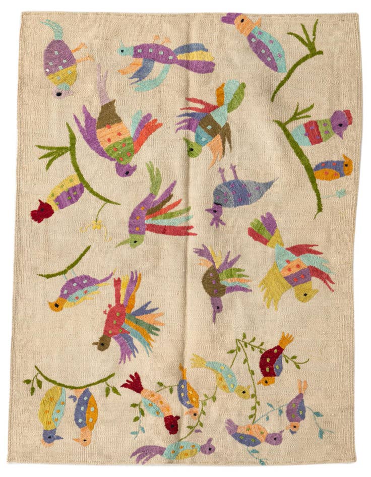 Detail image of 3' 3 x 4' 7 Hand Woven Kilim Suzani Wool Rug