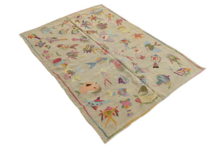 4' x 5' 6 Hand Woven Kilim Suzani Wool Rug