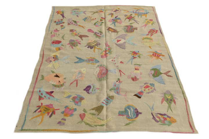 4' x 5' 6 Hand Woven Kilim Suzani Wool Rug