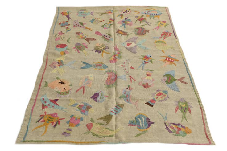 Detail image of 4' x 5' 6 Hand Woven Kilim Suzani Wool Rug