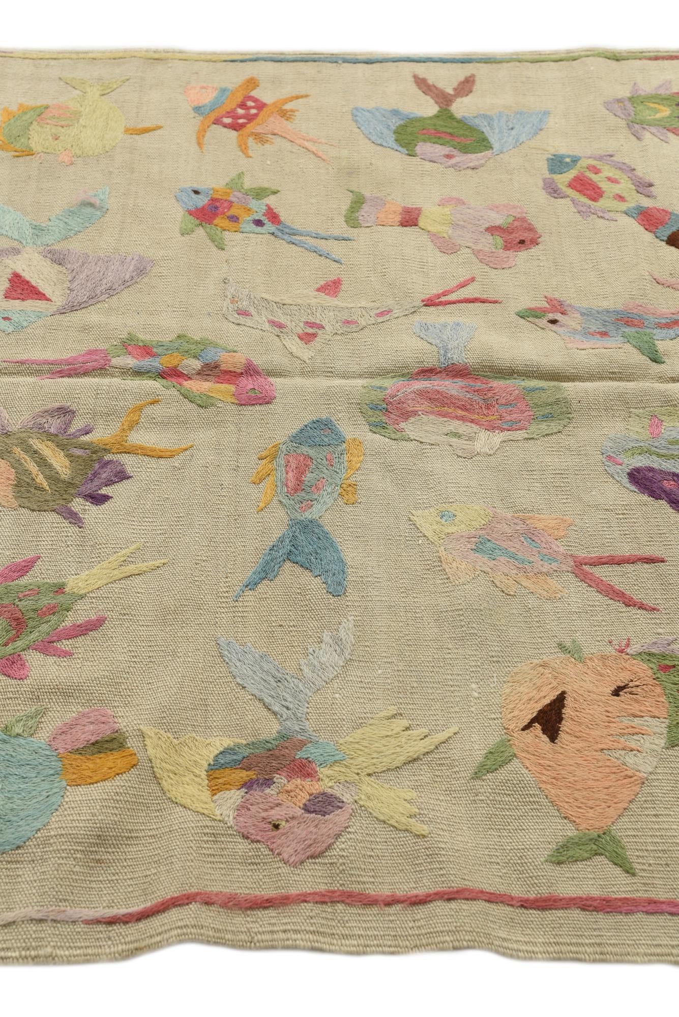 4' x 5' 6 Hand Woven Kilim Suzani Wool Rug