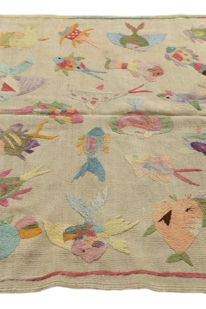 4' x 5' 6 Hand Woven Kilim Suzani Wool Rug