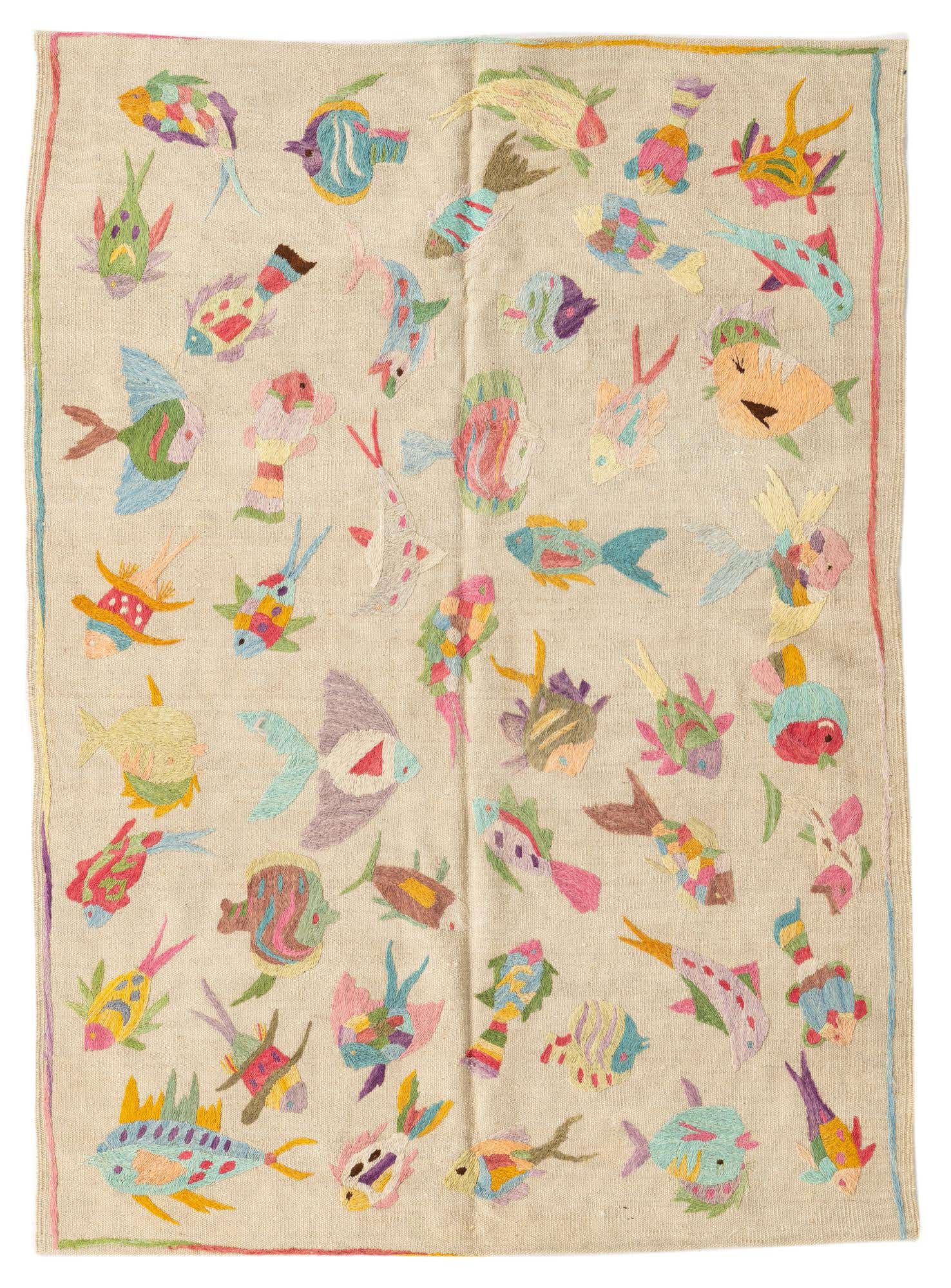 4' x 5' 6 Hand Woven Kilim Suzani Wool Rug