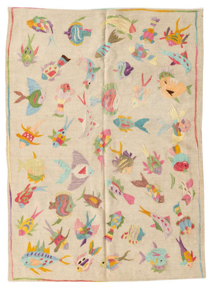 4' x 5' 6 Hand Woven Kilim Suzani Wool Rug