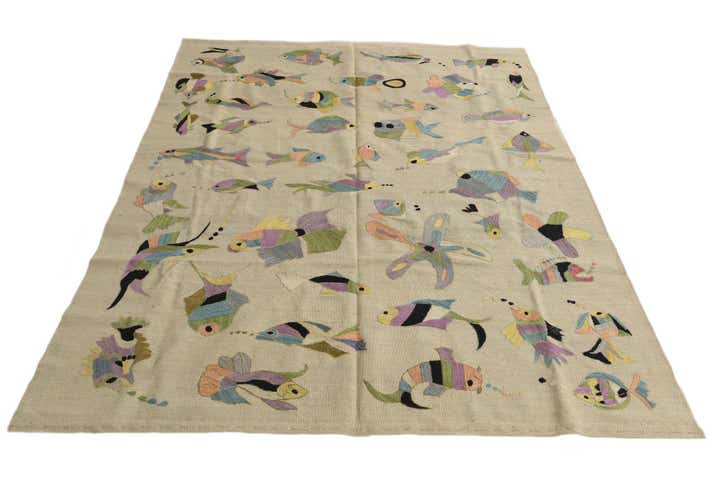 5' 9 x 7' 3 Hand Woven Kilim Suzani Wool Rug
