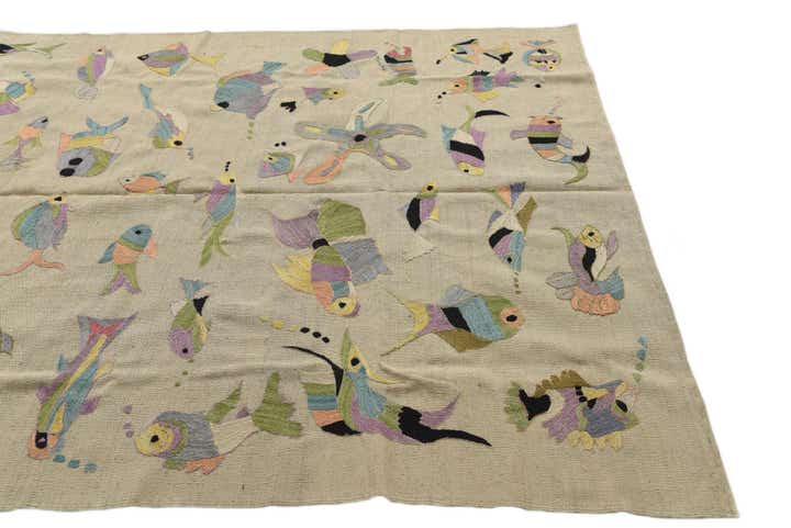 5' 9 x 7' 3 Hand Woven Kilim Suzani Wool Rug