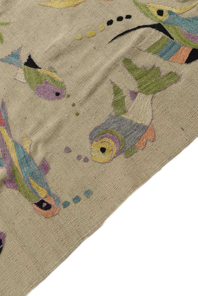 5' 9 x 7' 3 Hand Woven Kilim Suzani Wool Rug