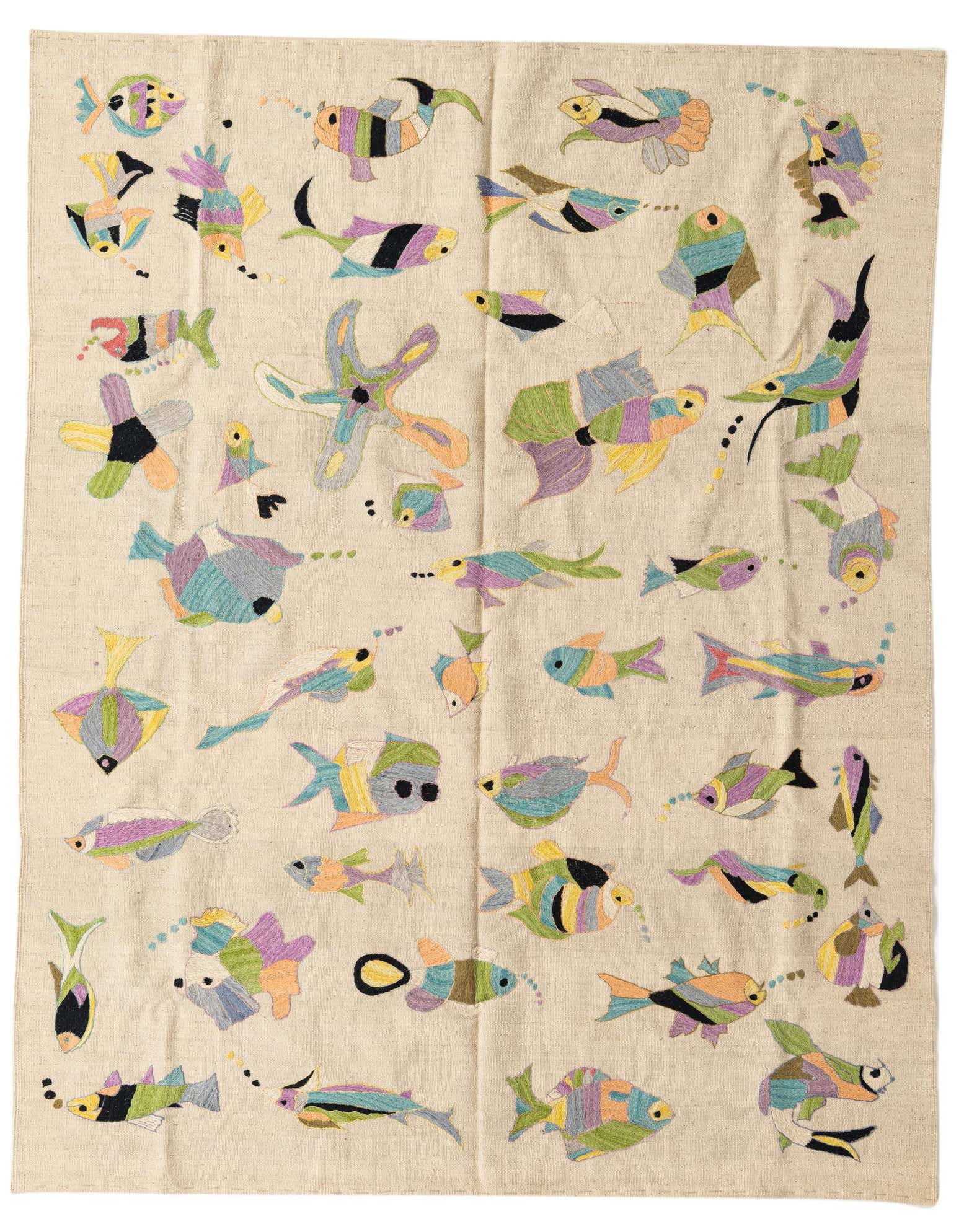 5' 9 x 7' 3 Hand Woven Kilim Suzani Wool Rug