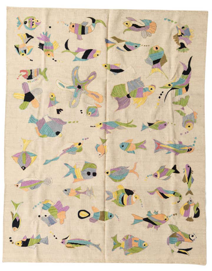 5' 9 x 7' 3 Hand Woven Kilim Suzani Wool Rug