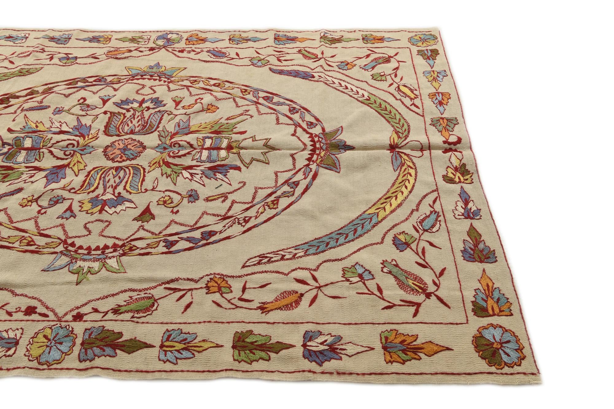 5' 8 x 7' 10 Hand Woven Kilim Suzani Wool Rug