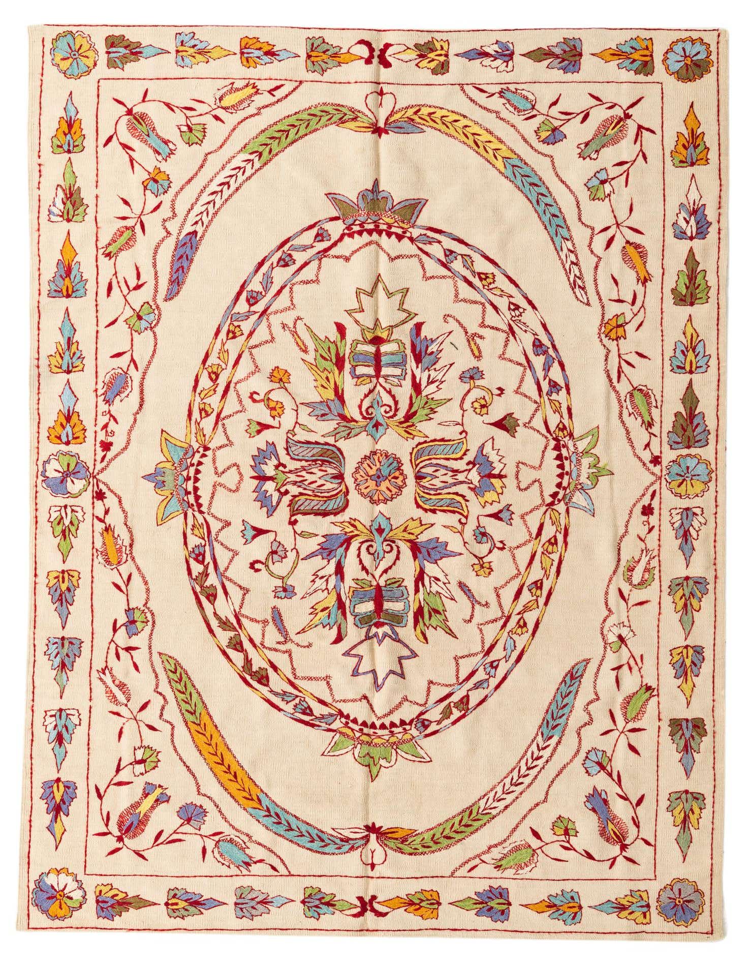 5' 8 x 7' 10 Hand Woven Kilim Suzani Wool Rug