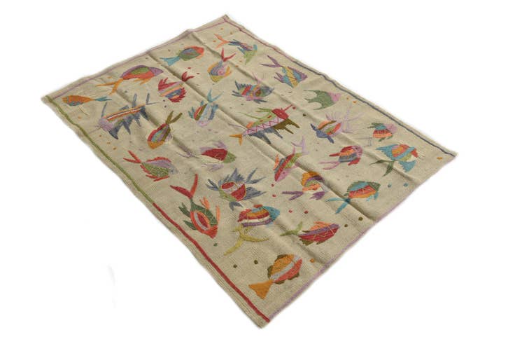 Detail image of 3' 4 x 4' 5 Hand Woven Kilim Suzani Wool Rug