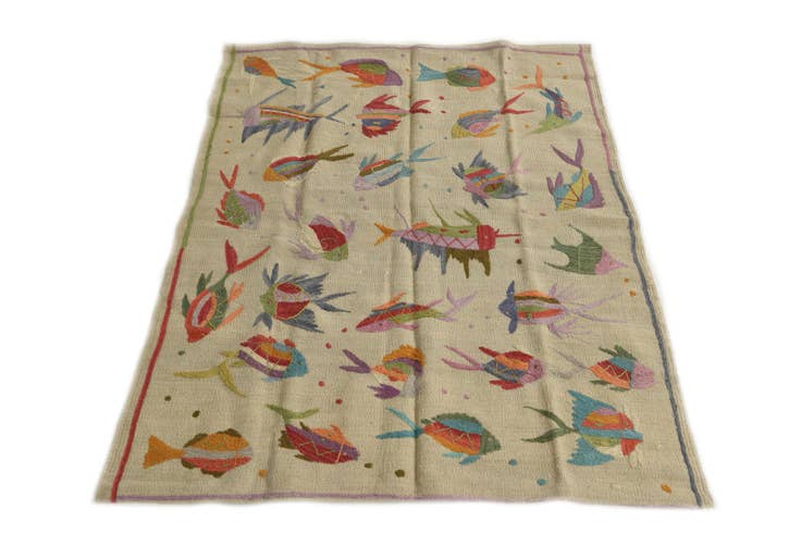 Detail image of 3' 4 x 4' 5 Hand Woven Kilim Suzani Wool Rug