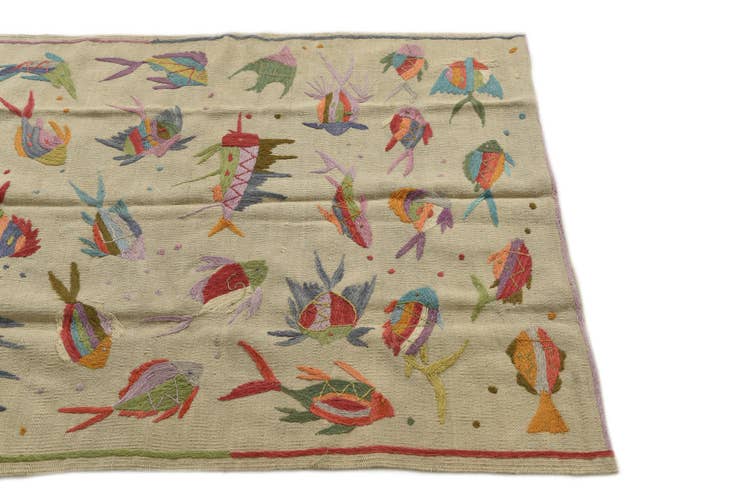 Detail image of 3' 4 x 4' 5 Hand Woven Kilim Suzani Wool Rug