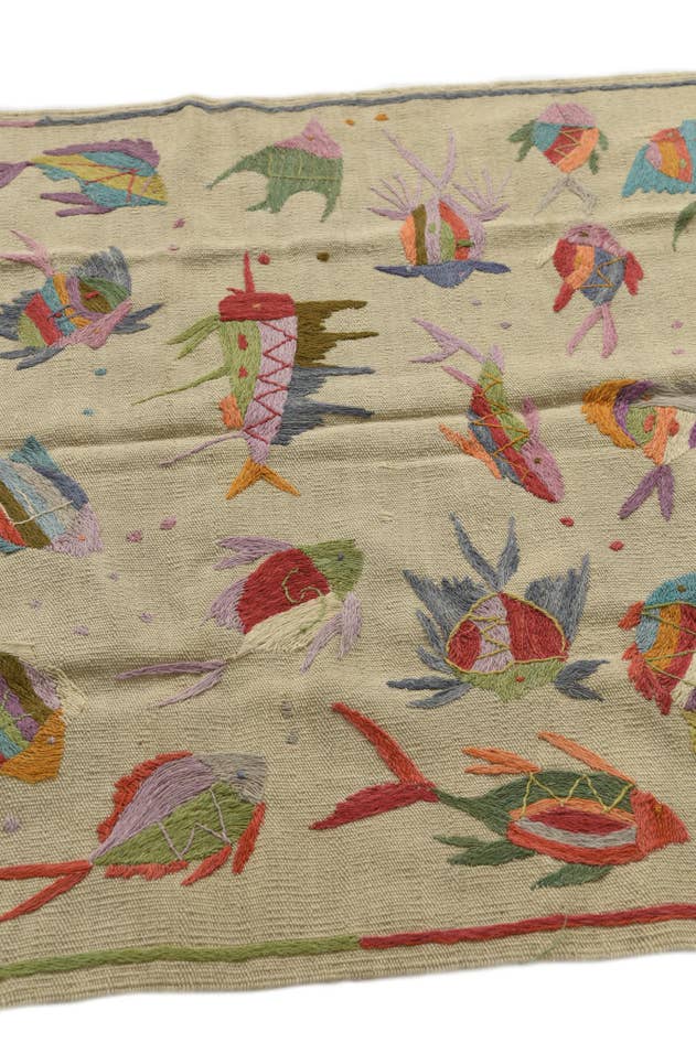 Detail image of 3' 4 x 4' 5 Hand Woven Kilim Suzani Wool Rug