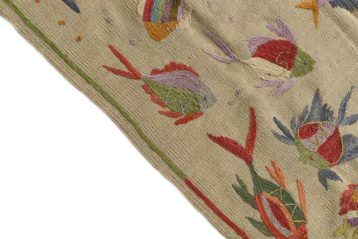 3' 4 x 4' 5 Hand Woven Kilim Suzani Wool Rug