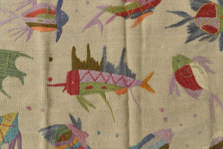 3' 4 x 4' 5 Hand Woven Kilim Suzani Wool Rug