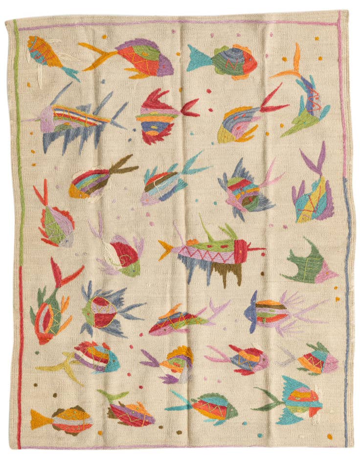 Detail image of 3' 4 x 4' 5 Hand Woven Kilim Suzani Wool Rug
