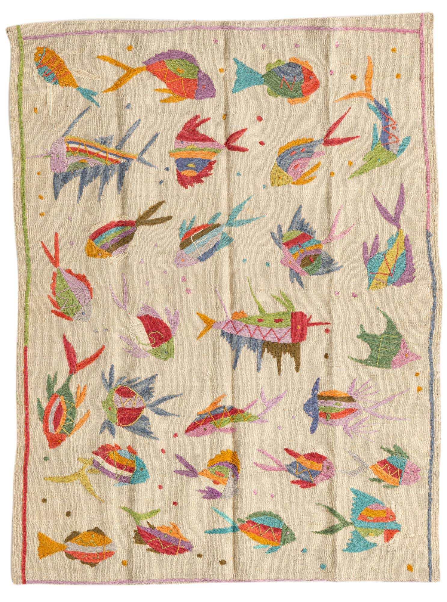 3' 4 x 4' 5 Hand Woven Kilim Suzani Wool Rug