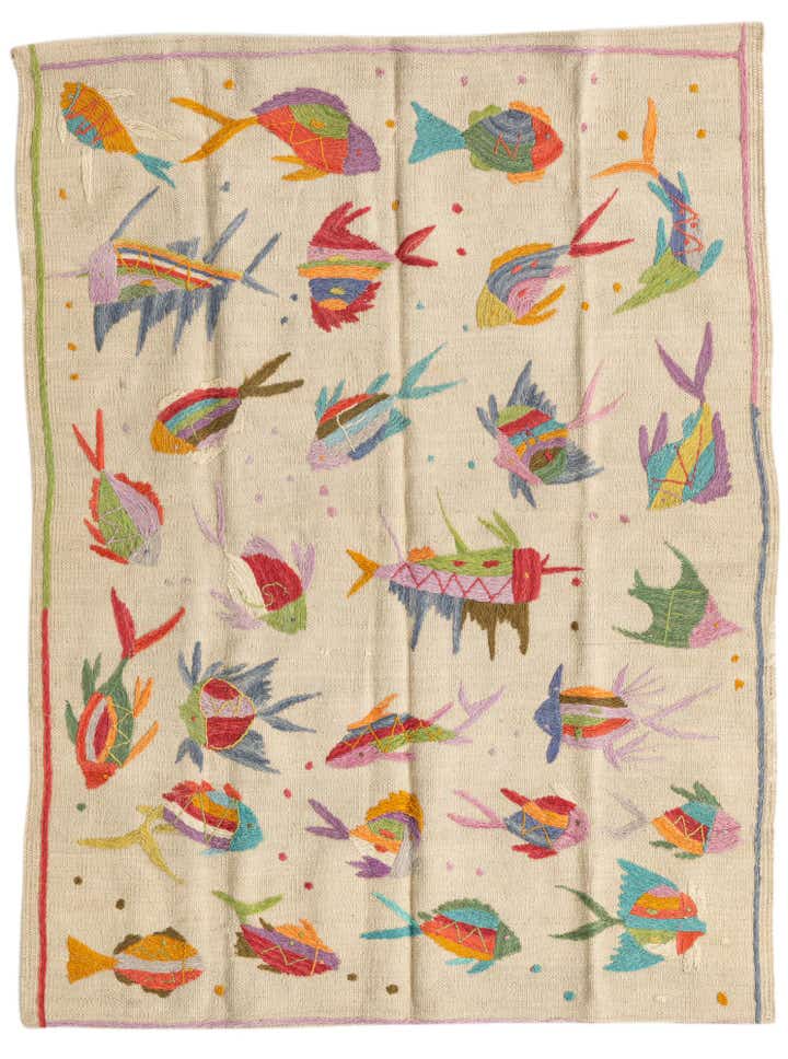 3' 4 x 4' 5 Hand Woven Kilim Suzani Wool Rug