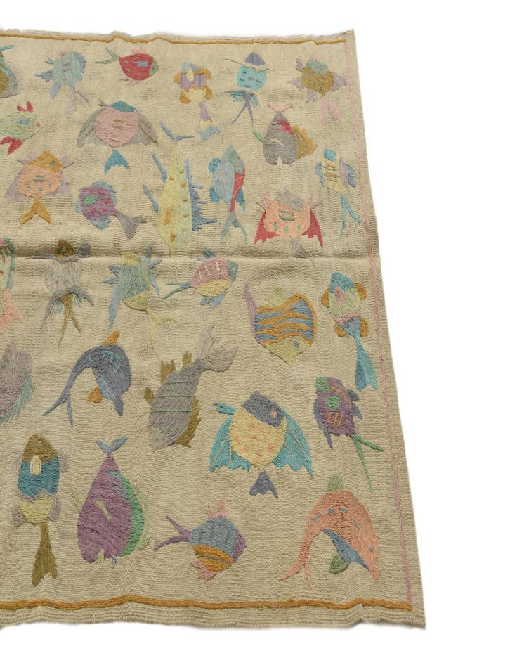 Detail image of 4' 1 x 5' 7  Hand Woven Kilim Suzani Wool Rug